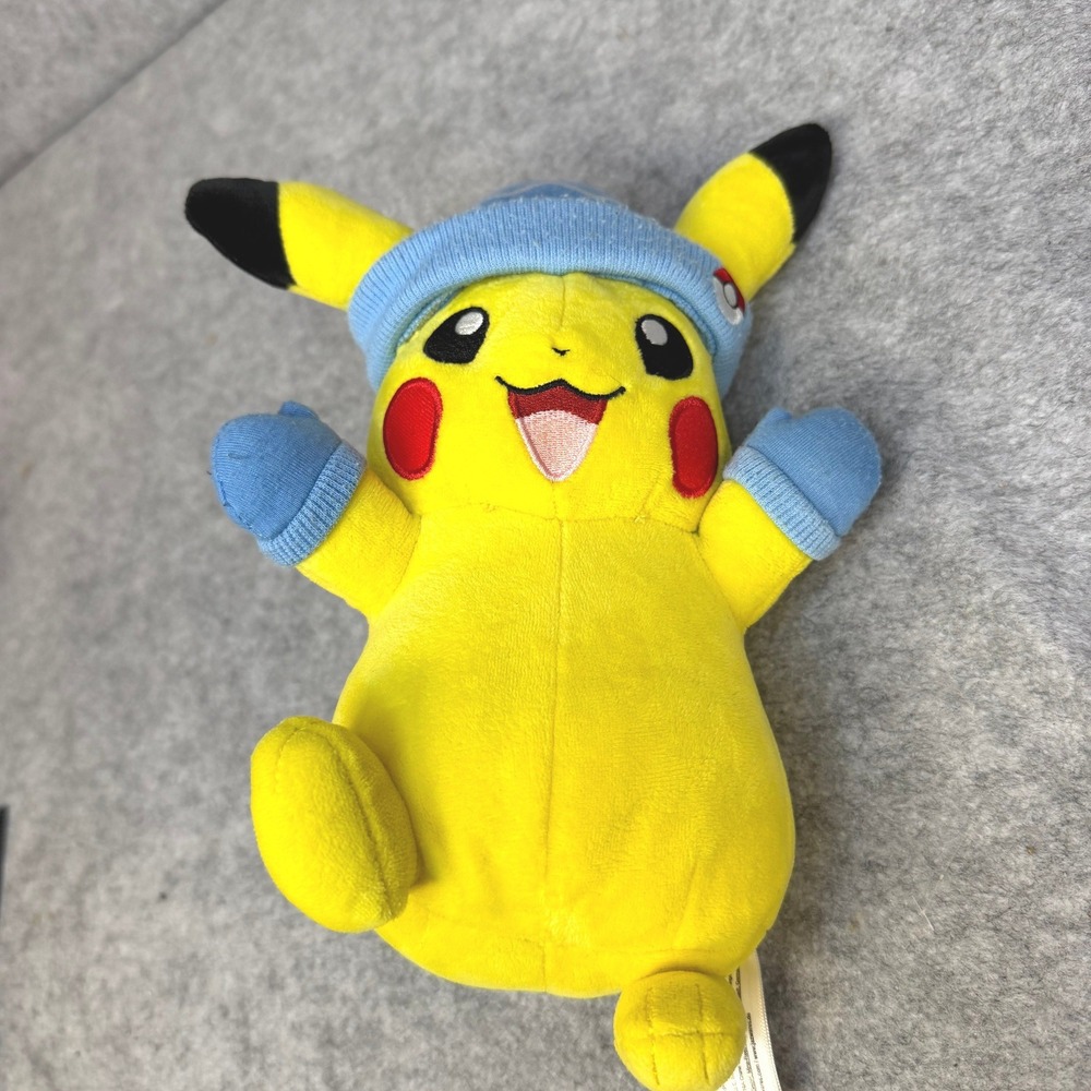 Pokemon Pikachu Plush 8 Inch Jazwares Holiday 2022β Blue Beanie Hat and Mittens